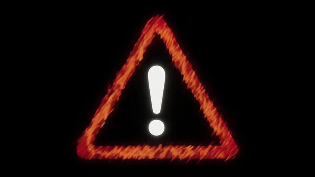 Multiple glowing red hazard warning triangles with exclamation marks against a dark background