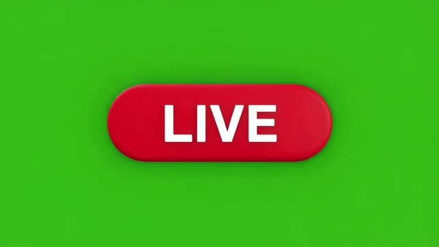 Red live streaming buttons animate with a subtle glow on a green screen background for broadcast