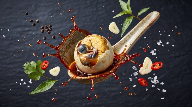 Balut egg with splashing sauce