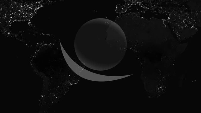 Abstract Global Communication Technology Logo with World Map on Black Background