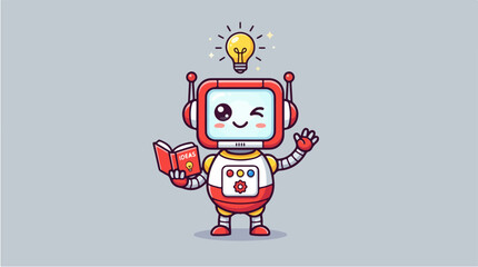 Fototapeta premium Robot with book and lightbulb idea.