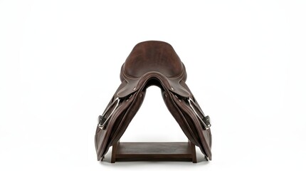 Naklejka premium Brown Leather Horse Saddle Front View
