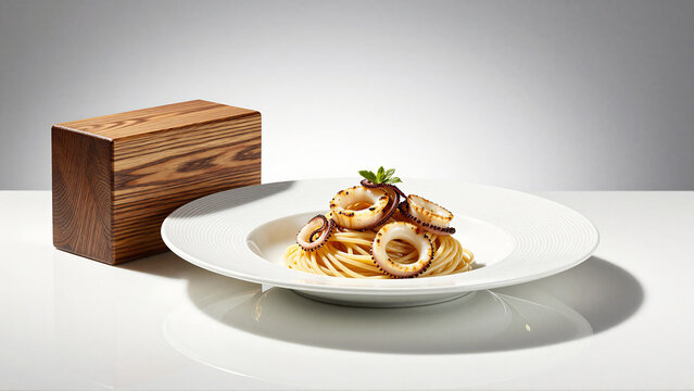 Gourmet Seafood Pasta Dish with Fried Calamari and Herbs