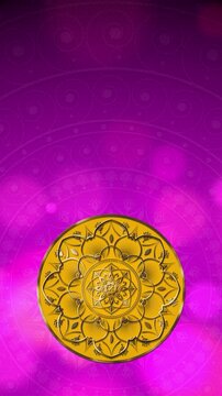 Vertical Diwali festival background with ornate Indian mandala, golden decorative elements, vibrant purple and gold luxury backdrop, festive celebration design with copy space for invitations