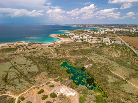Aerial view of the Adriatic coastline in Northern Salento