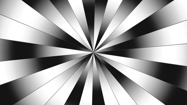 Abstract gray and white zoom burst geometric background, digital geometric explosion background with monochromatic rays, 4k seamless computer animation.
