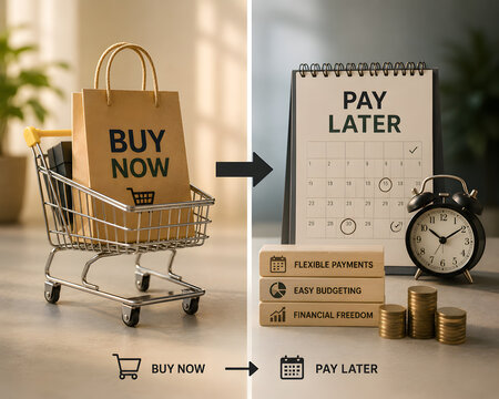 Buy Now Pay Later &ndash; Flexible Payment and Shopping Finance Concept