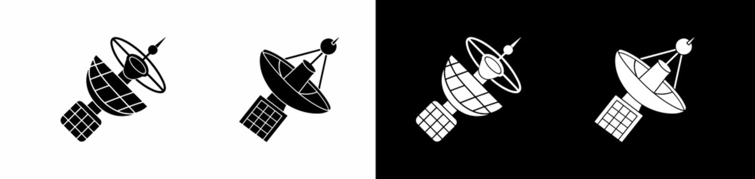 satellite dish communication equipment icons with antenna and signal indicators isolated on transparent background