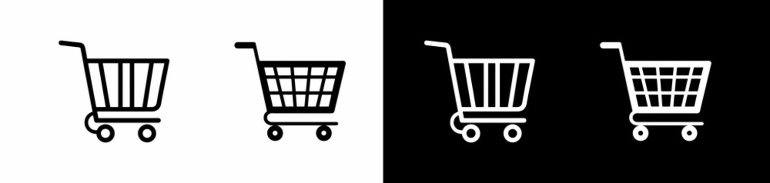 shopping cart icons with white outlines on contrasting backgrounds for digital design use