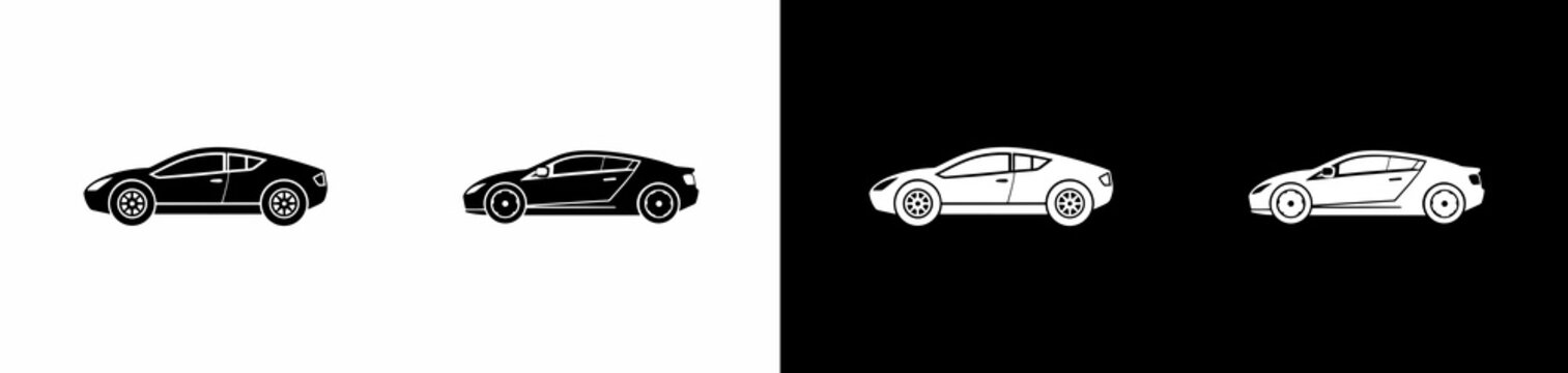 sports car icons in black and white versions isolated on transparent background for various design projects