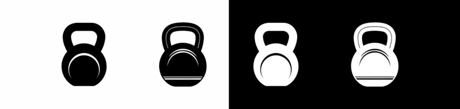 Kettlebells Displayed with Different Handle Designs on Contrasting Backgrounds for Fitness Graphics