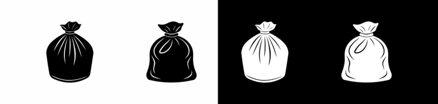 trash bags icons with tied tops for waste management and recycling illustrations