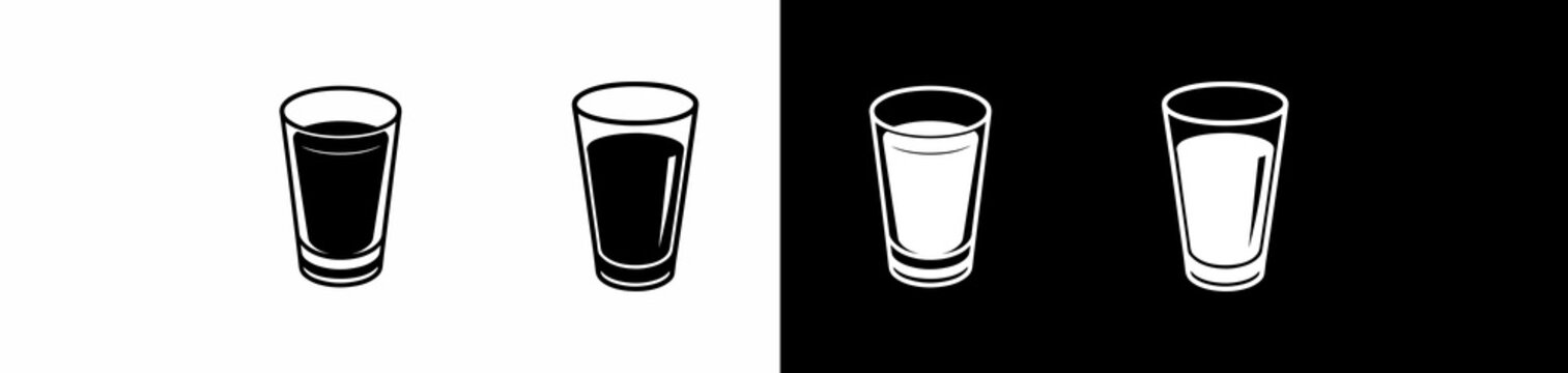 Glasses of Dark and Light Beverages Illustrated Side by Side on Contrasting Backgrounds for Design Use