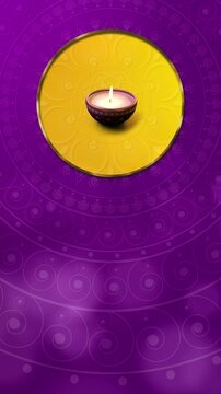 Vertical Diwali festival background with ornate Indian mandala, golden decorative elements, vibrant purple and gold luxury backdrop, festive celebration design with copy space for invitations