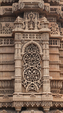 Ornate Stone Carving and Architectural Details of Jama Masjid Ahmedabad, Gujarat, India.
