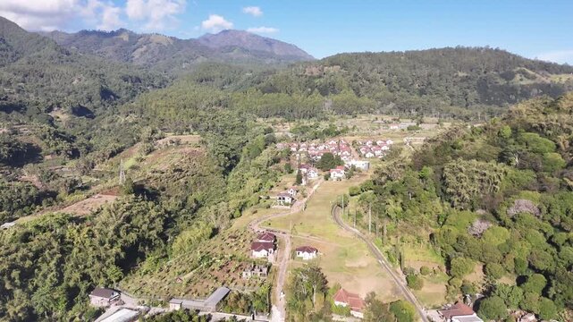 Aerial Drone View of Batu Mountain Village in East Java Indonesia