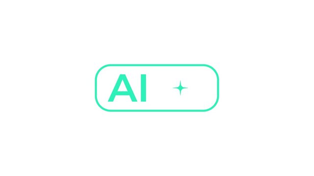 4K motion graphic of Glowing neon AI text icon with alpha channel transparency. 2D cartoon animation of Artificial Intelligence text circuit on white background.