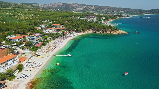 Paralia Pefkari Beach Aerial View, Limenaria, Thassos Island, Greece