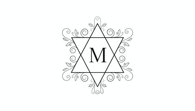 Elegant monogram logo featuring the letter M inside a geometric six-pointed star surrounded by classic ornamental scroll designs.