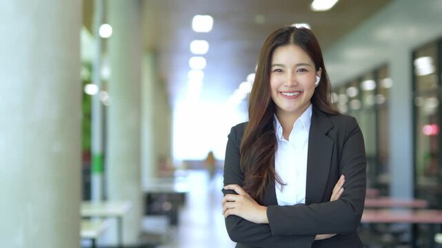 Close-up of success comes from positive thinking of confident businesswoman working in modern office.