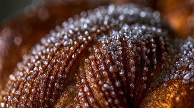 Braided dough baked to a golden brown and sprinkled with glistening sugar crystals.