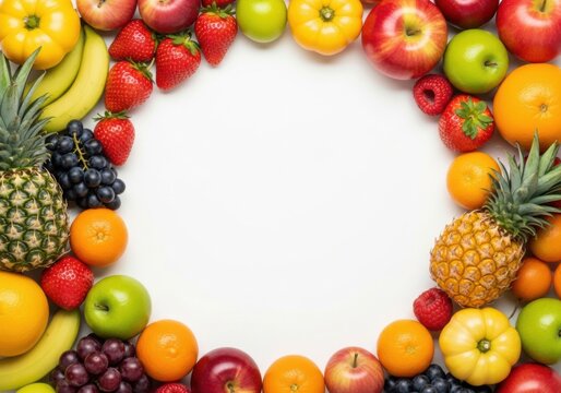 A Vibrant Circle of Fresh Fruits Arranged for a Healthy Border