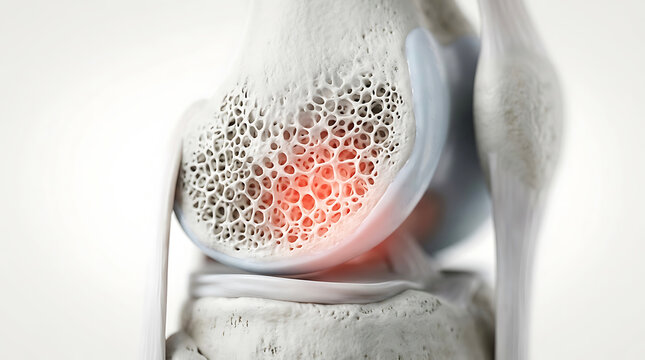 Cross section of knee joint showing femur, cartilage, and meniscus