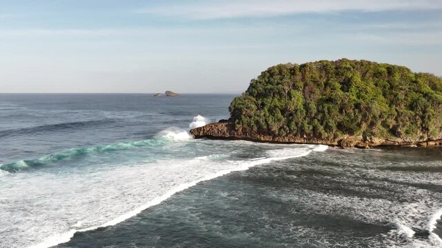 Aerial Drone View of Tanjung Penyu Beach in Malang East Java Indonesia
