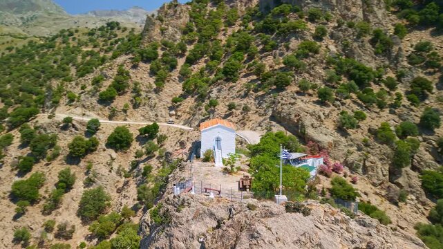 Aerial View of Panagia Krimniotissa Church on Samothrace Island Greece