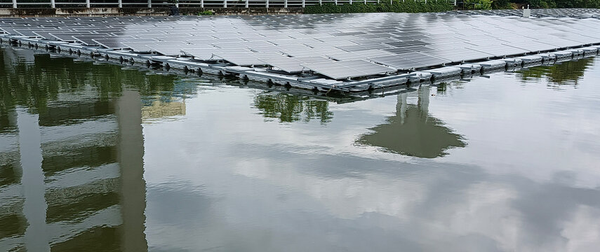Floating Solar Power Plant with Water Reflection and Sustainable Energy Infrastructure