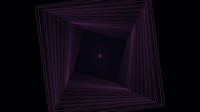 Glowing pink and blue concentric lines spiral inward toward a central vanishing point in deep darkness.