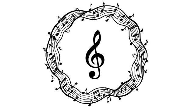 Circular music staff border with notes surrounding G clef symbol