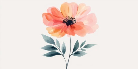 Obraz premium Beautiful watercolor flower illustration with delicate petals and green leaves on a soft background