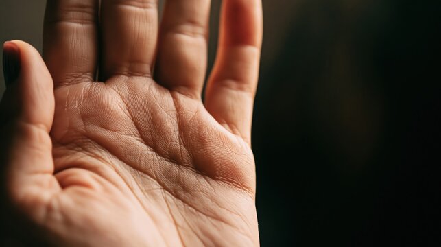 Detailed view of the palm of a human hand with natural texture.