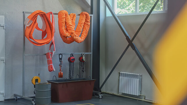 Lifting Slings and Chains Safety Storage Rack in Rigging Facility