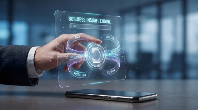 Businessman hand using digital hologram interface on phone