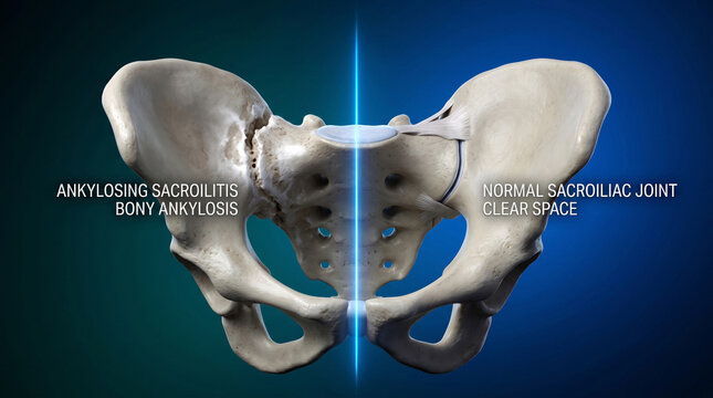 Bony Sacroiliac Joint Comparison Showing Ankylosis Versus Normal Condition
