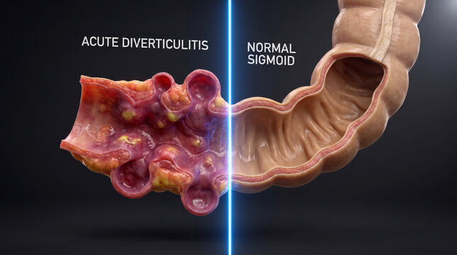 Digestive tract showing acute inflammation versus normal condition