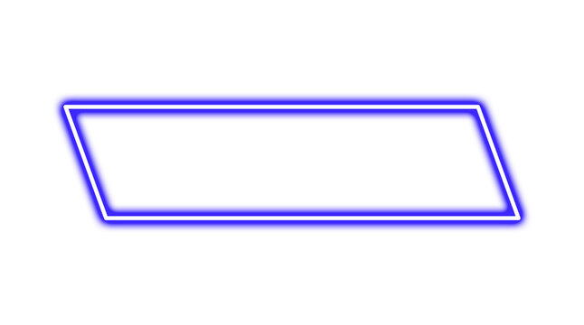 Blue Neon Glowing Parallelogram Slanted Frame Graphic Element Isolated on Transparent Background