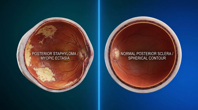 Posterior eye condition showing discoloration and thickening in an orbital