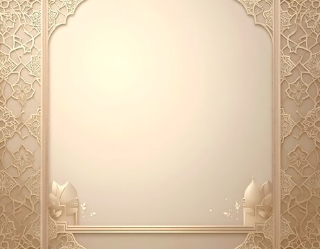 Ornate 3D Islamic arch frame with patterns.