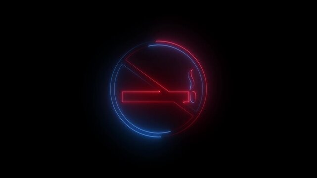 Glowing Neon No Smoking Sign Icon Animation 4 k..