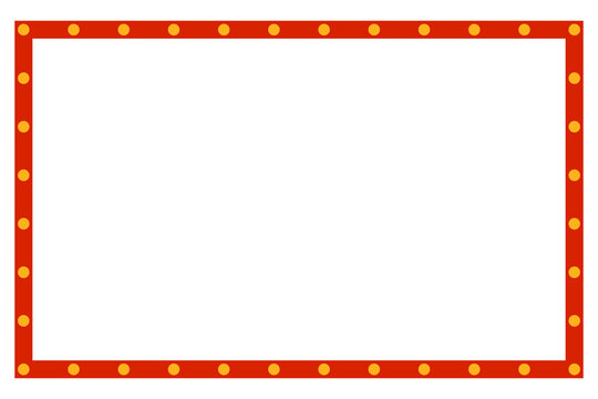 Red Marquee Frame with Yellow Light Bulbs Rectangular Border Graphic Element Isolated on Transparent Background