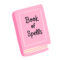 Cute pink spell book with text for magic and witchcraft design