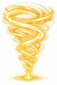Abstract yellow glowing tornado or vortex shape isolated on a white background for design elements