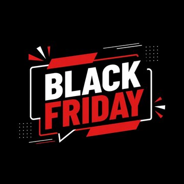 Black Friday promotional graphic with bold red and white text on black background