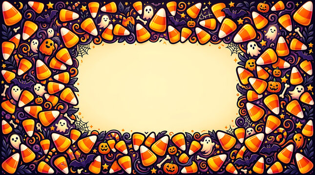Halloween Candy Corn Ghosts and Pumpkins Border with Copy Space