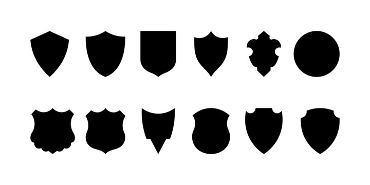 Set of various shield shapes and heraldic crest silhouettes