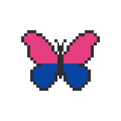 Fototapeta premium Pixel Art Butterfly with Pink Blue and Purple Wings Isolated