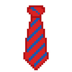 Fototapeta premium Pixel Art Red Blue Striped Necktie Isolated